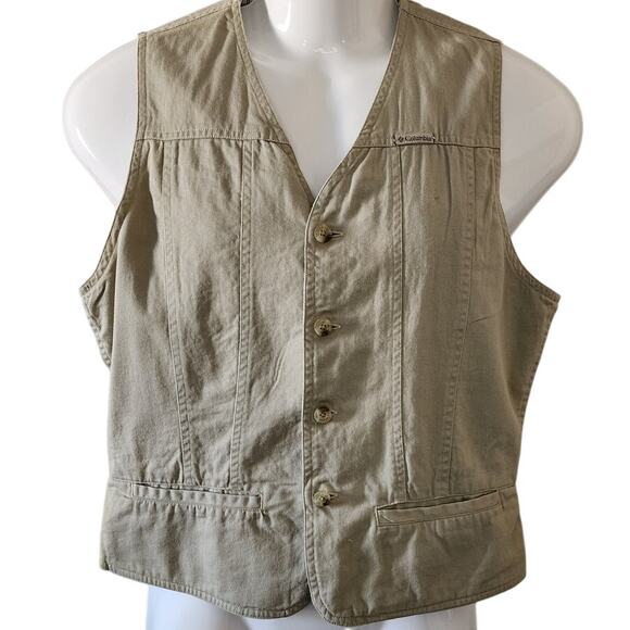 VTG 90's Columbia Reversible Plaid and Tan Button up Vest Women's Size Medium - Picture 3 of 9